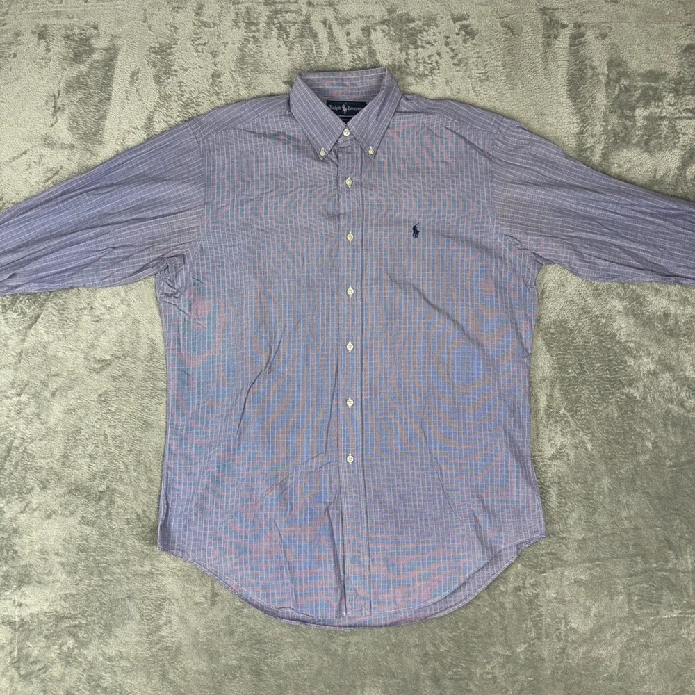 Vintage Polo Ralph Lauren Yarmouth 15.5 34 Blue Red Plaid Button Down